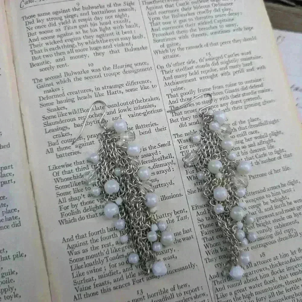 Vintage silver drop earrings with white beads